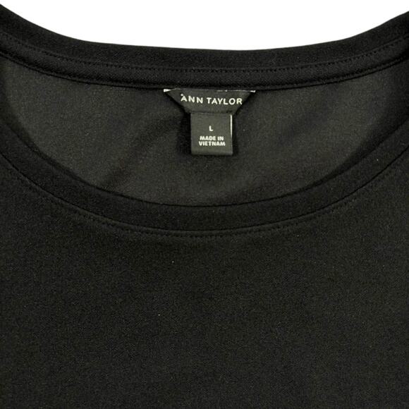 Ann Taylor Women's Black Chiffon 3/4 Flare Sleeve Blouse Gold Button Size L - Picture 3 of 8